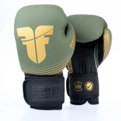 Fighter Boxing Gloves SPLIT Stripes - Khaki/gold -Boxing Equipment Store FBG 001 SKH09