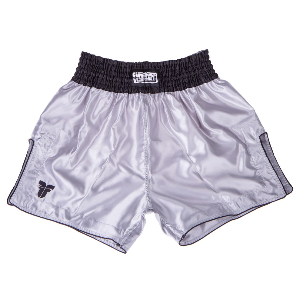 Fighter Thai Trunks Bangkok Plain - Silver/black, FP09 1 Fighter Thai Trunks Bangkok Plain - Silver/black, FP09